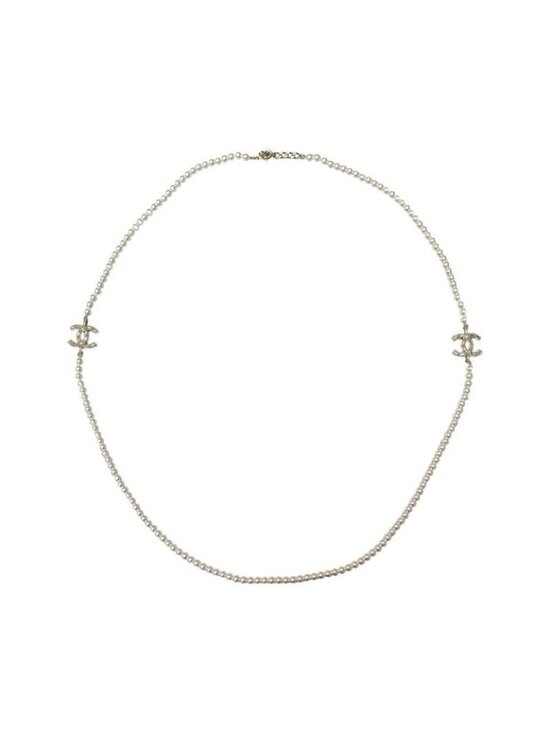 Chanel Jewelry - Chanel Long Necklace Coco Mark Rhinestone Pearl 2024 Gold Hardware